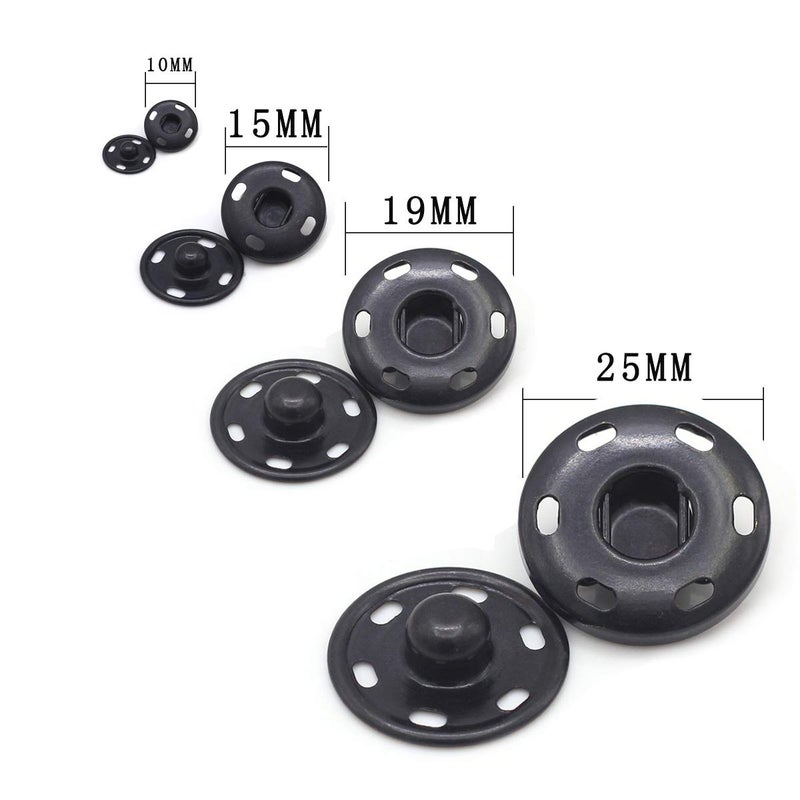 Enosea 55 Sets Sew-on Snap Buttons Metal Snap Fastener Durable Press Studs Buttons for Sewing Clothing, 4 Sizes (Black) - Image 2